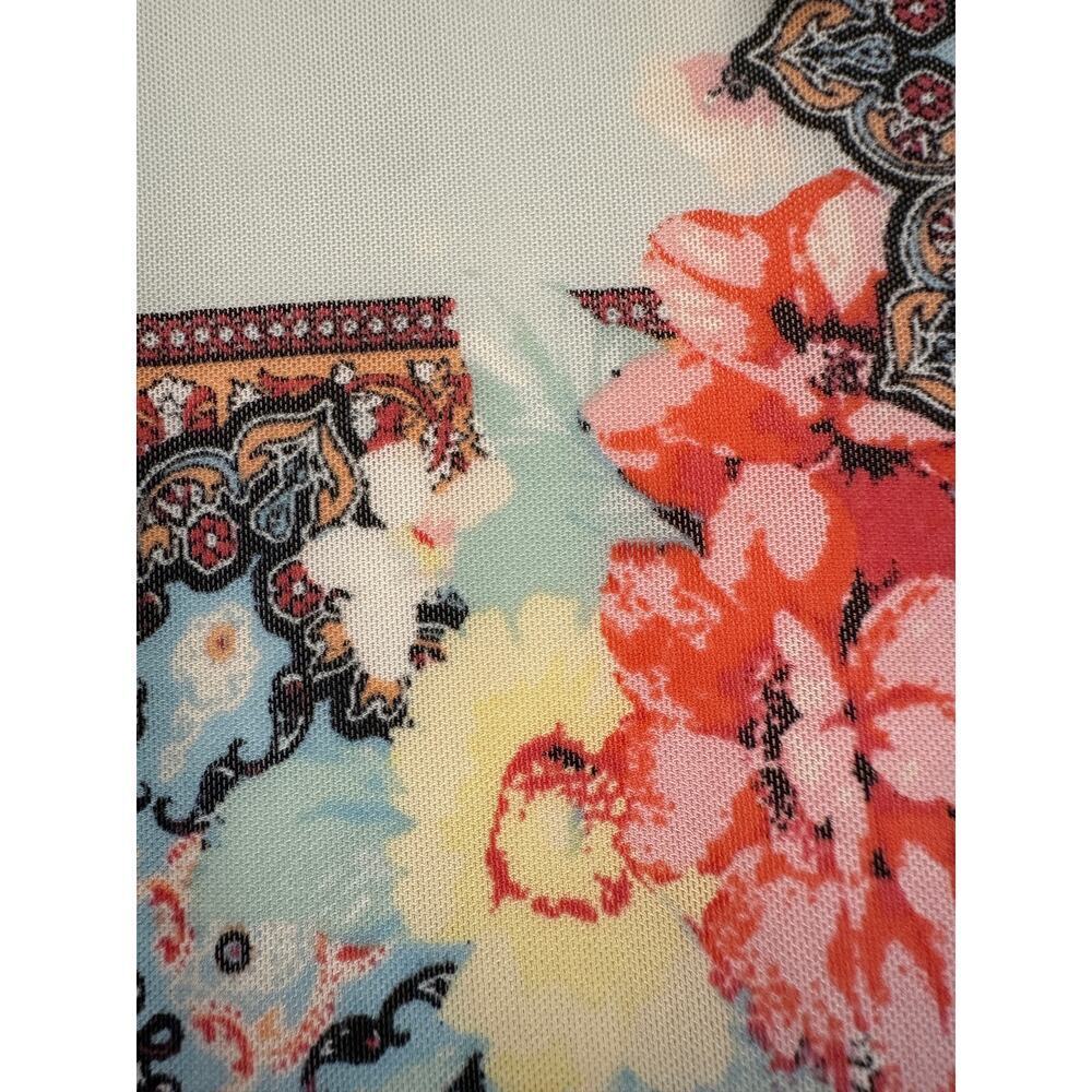 Size 18 W Plus Mesh Cato Boho Floral Colorful Unique Stretch Vacation Top Shirt - Picture 5 of 10
